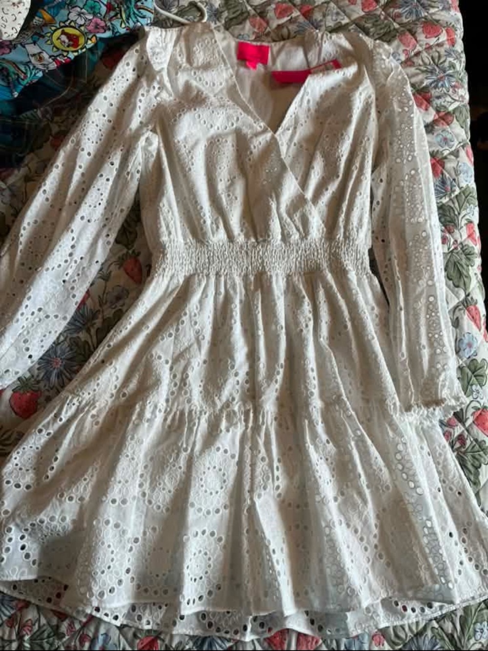Lilly Pulitzer White Eyelet Long-Sleeve Smocked Waist Dress